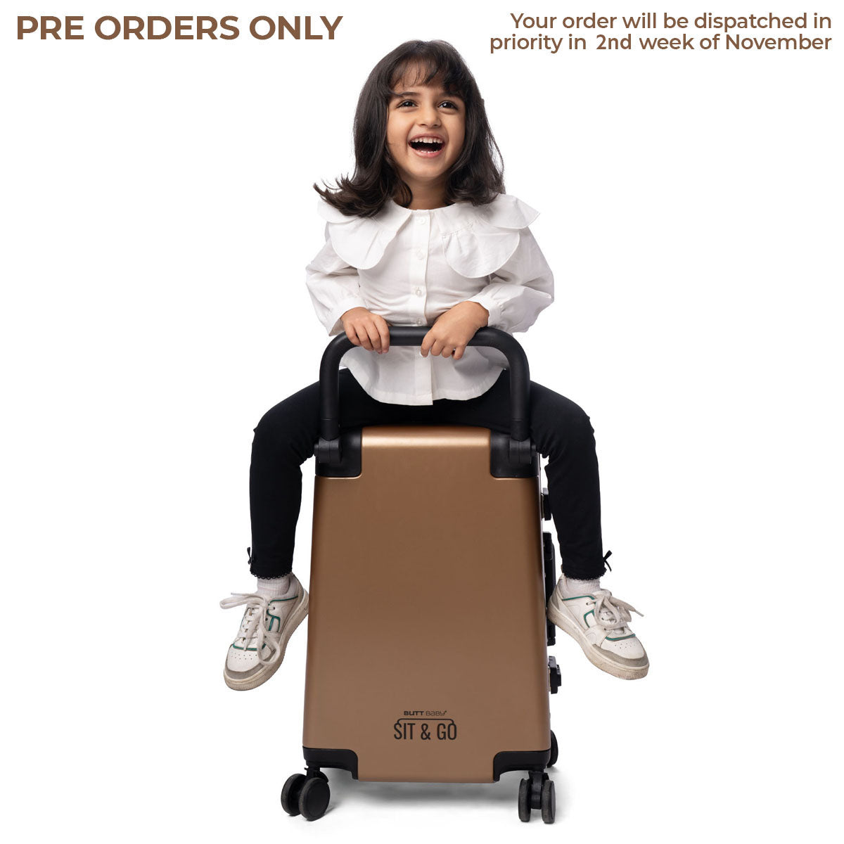 Rustic Bronze Sit Go Luggage Carrier – Ride-On Cabin Suitcase ButtBaby