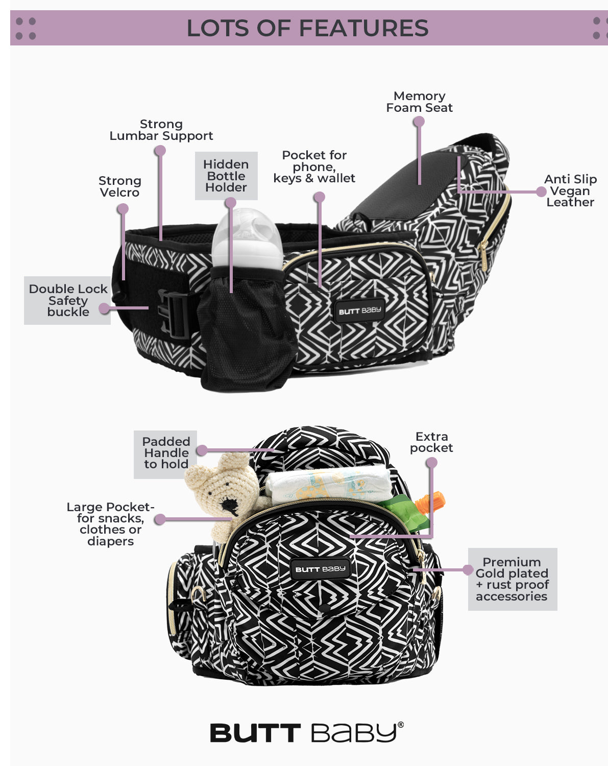 Tribal Route Baby Carrier with Hip Seat