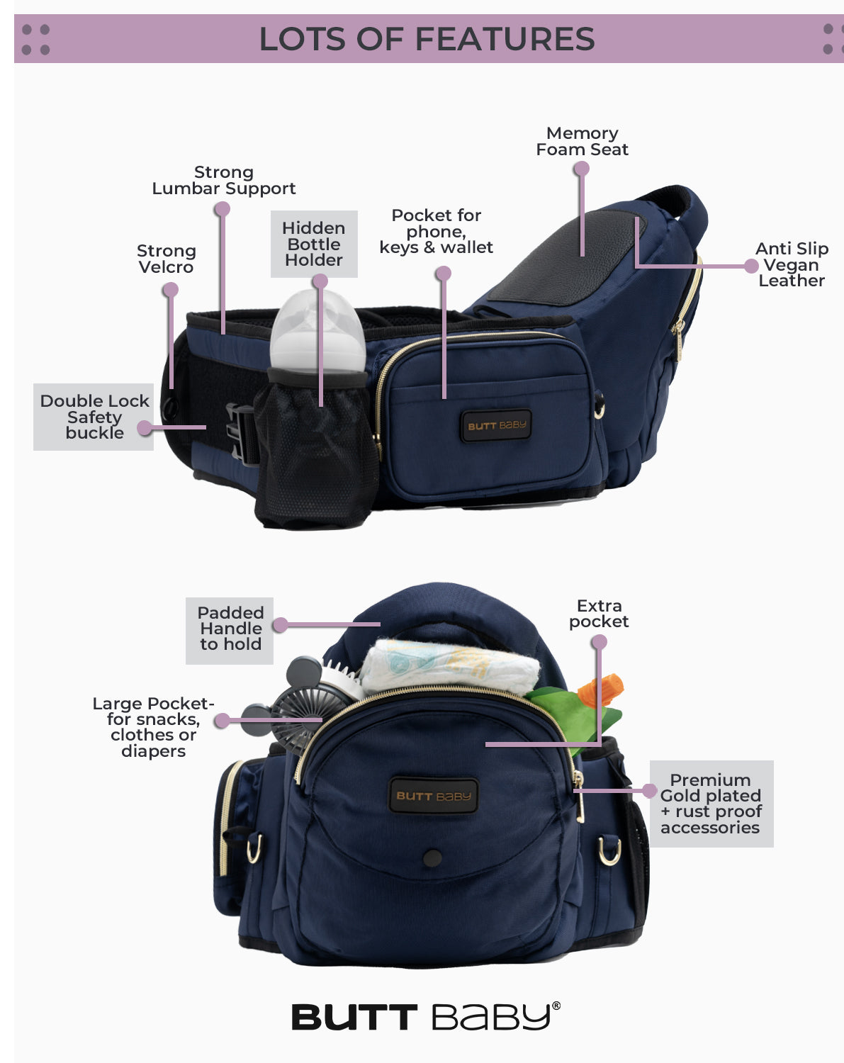 Navy Baby Carriers with Hip Seat