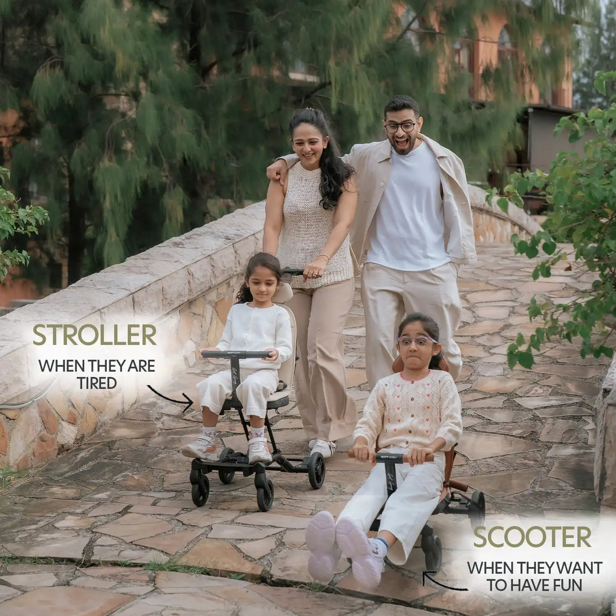 Big & Small Kids Travel Stroller to Scooter | Forest Green | Butt Baby Get Going®