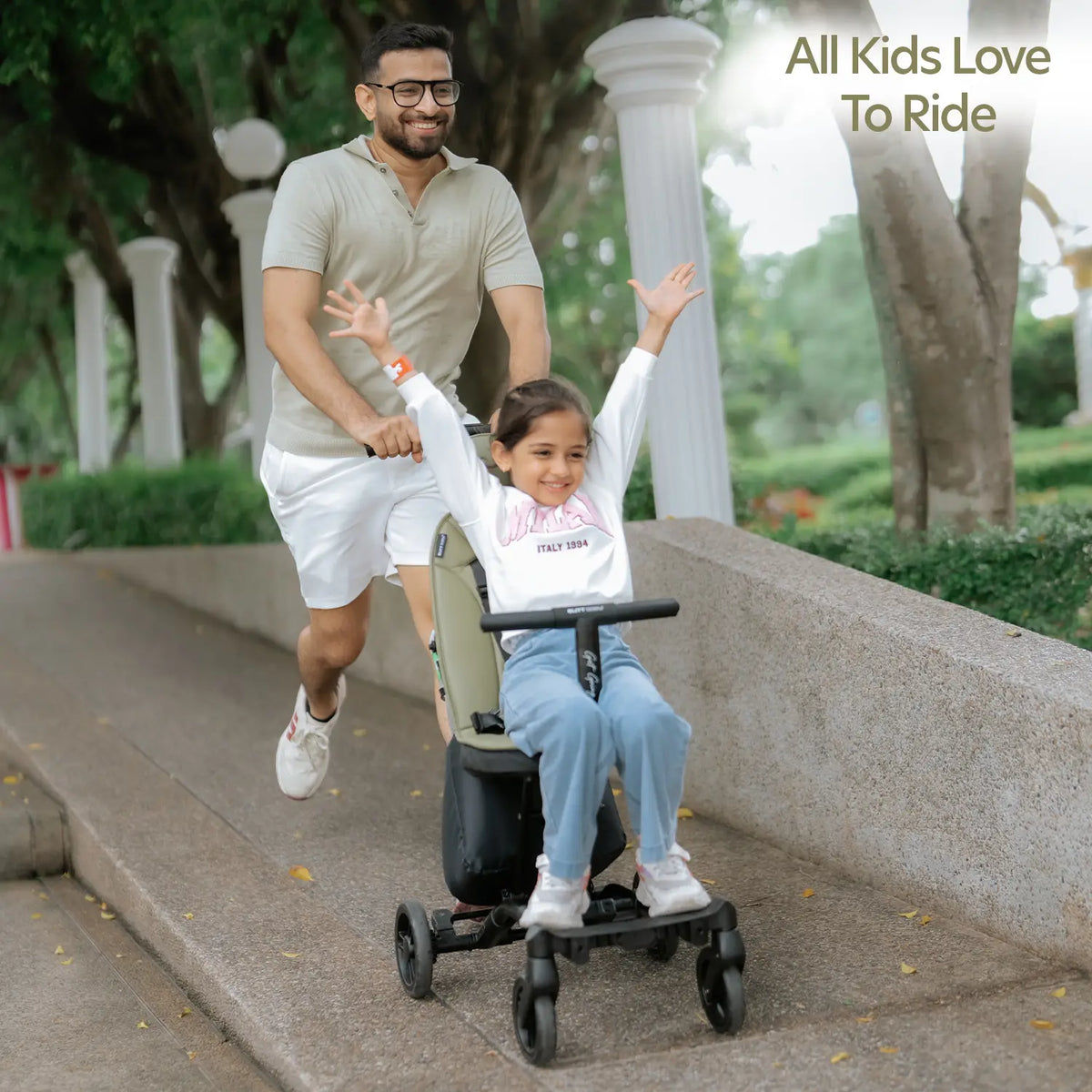 Big & Small Kids Travel Stroller to Scooter | Forest Green | Butt Baby Get Going®