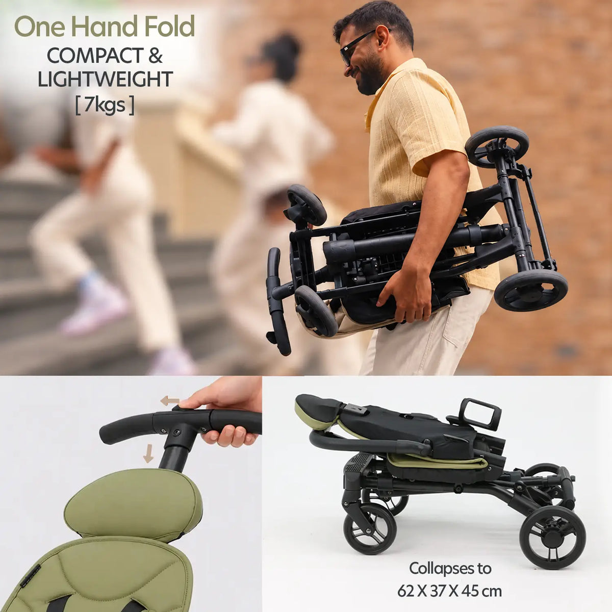 Big & Small Kids Travel Stroller to Scooter | Forest Green | Butt Baby Get Going®