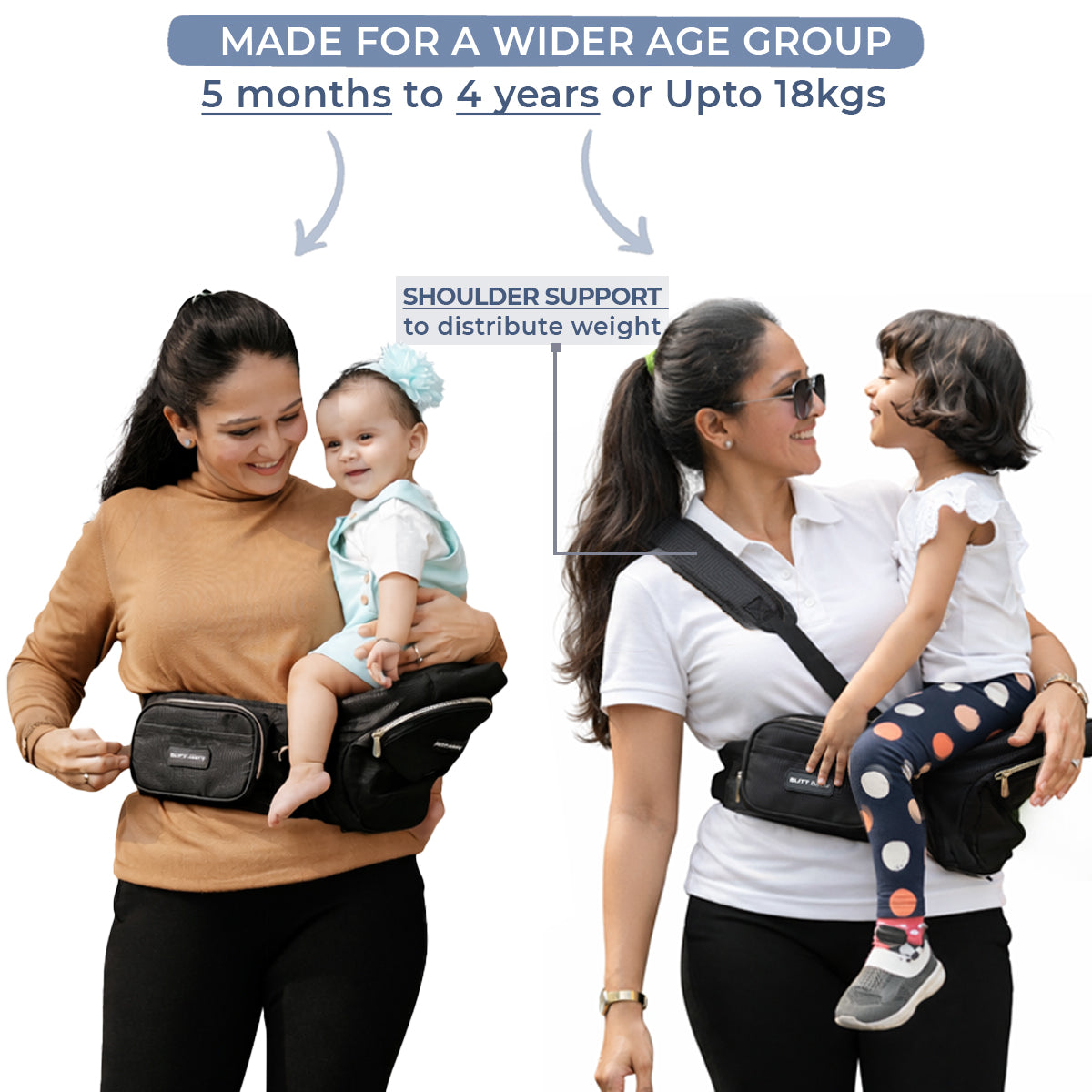 Black Gold Baby Carrier with Hip Seat