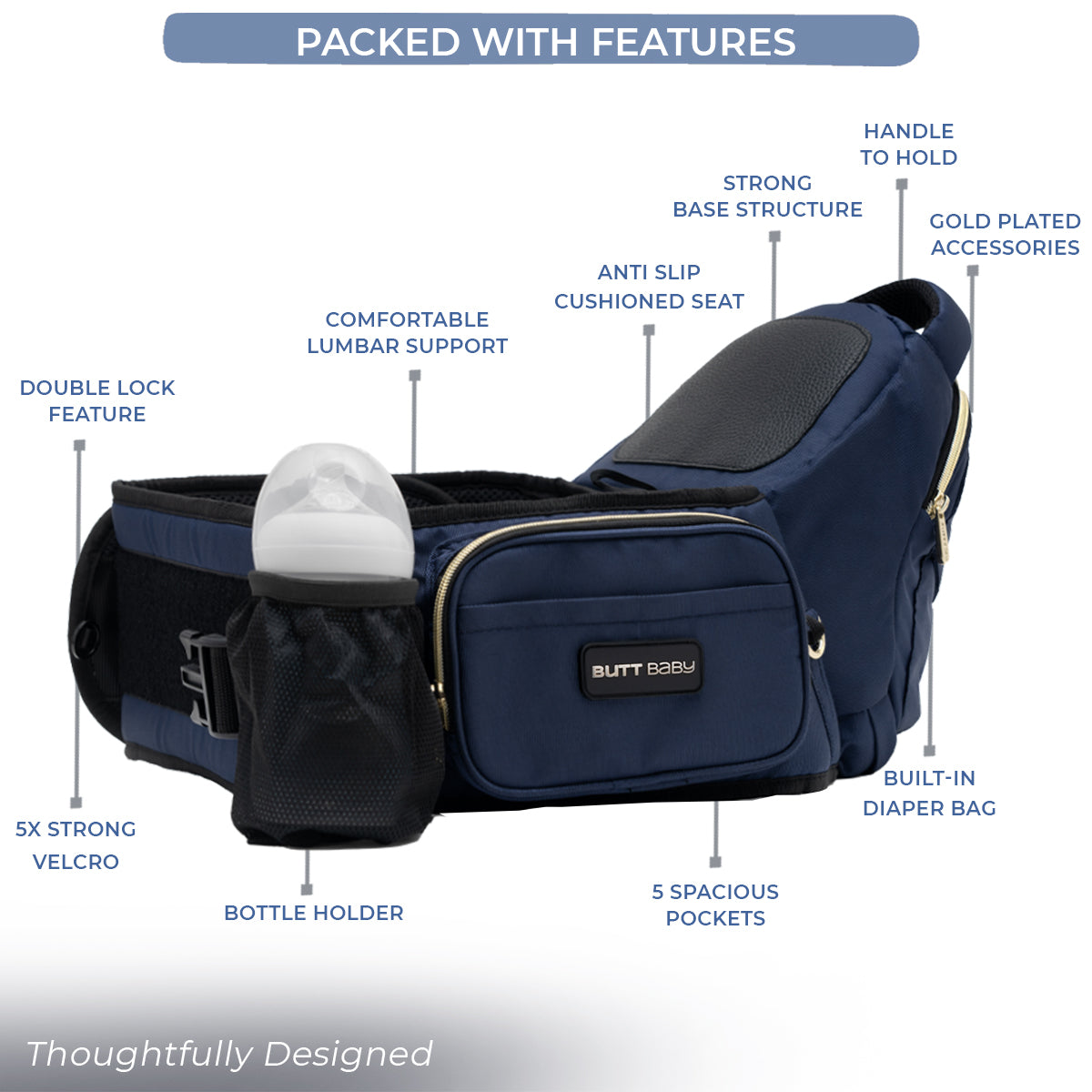 Navy Baby Carriers with Hip Seat