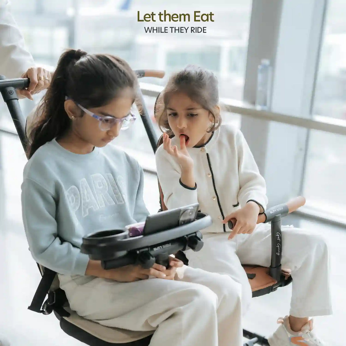 food tray for get going stroller let them eat while they ride food, water, screen shorted in one place.