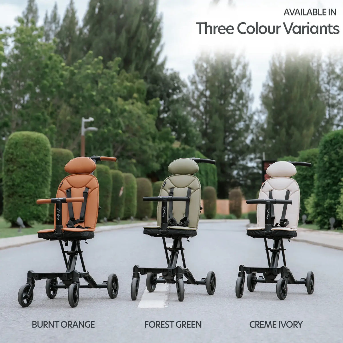 get going stroller to scooter for big kids to toddler colour variant  Burnt Orange, Forest Green, Crème Ivory