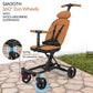 Butt Baby Get Going big kids to small kids travel stroller to scooter in burnt orange, smooth 360 degree eva wheels with shock absorbing suspension