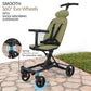 Butt Baby Get Going big kids travel stroller to scooter in forest green smooth 360 degree eva wheels with shock absorbing suspension.
