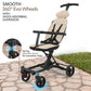 Butt Baby Get Going big kids travel stroller to scooter in ivory creme. Smooth 360 degree eva wheels with shock absorbing suspension.