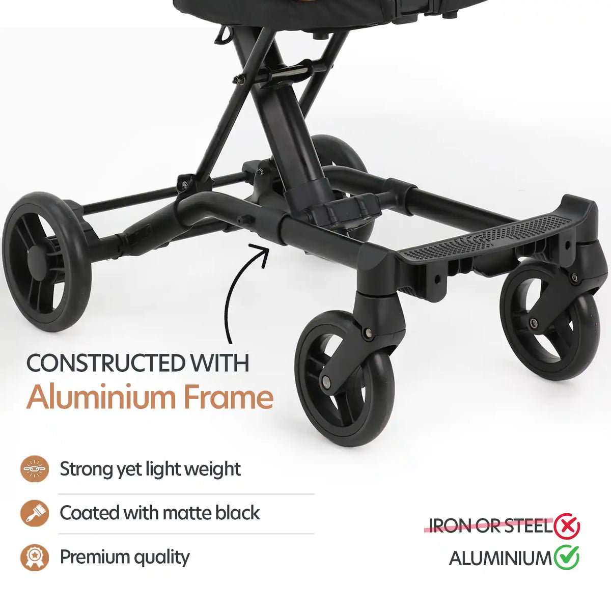 Butt Baby Get Going big kids to small kids travel stroller to scooter in burnt orange, constructed with aluminium frame, strong yet light weight premium quality.