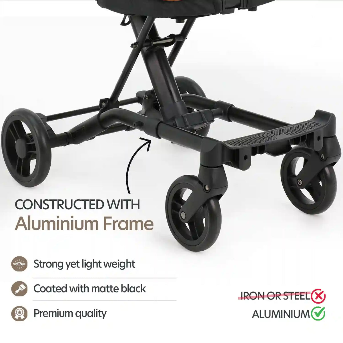 Butt Baby Get Going big kids travel stroller to scooter in ivory creme constructed with aluminium frame strong yet light weight premium quality.