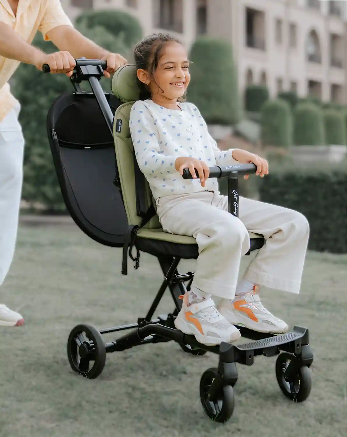 Butt Baby Get Going big kids travel stroller to scooter in forest green