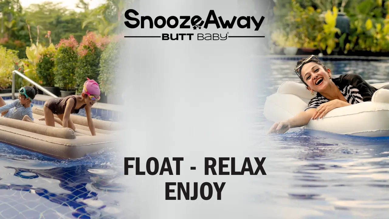 Load video: inflatable bed air mattress for swimming pool and beach relaxation and fun butt baby snoozeaway fun and use case video