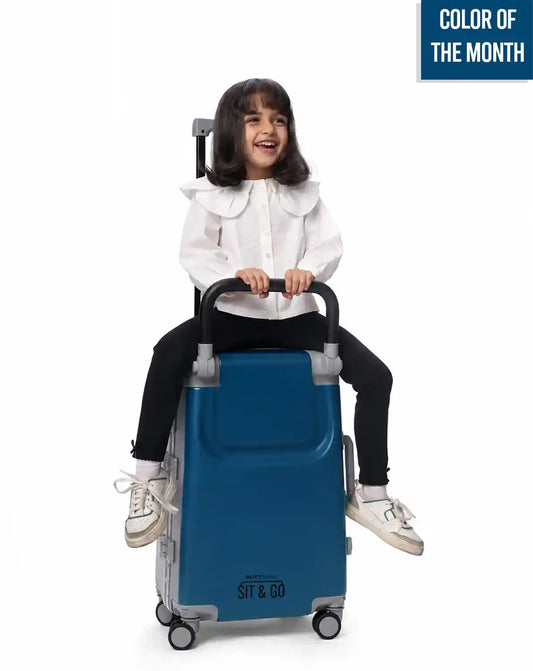 kids ride on suitcase cabin trolley baby carrier for smooth and comfortable travel use sit and go butt baby colour blue
