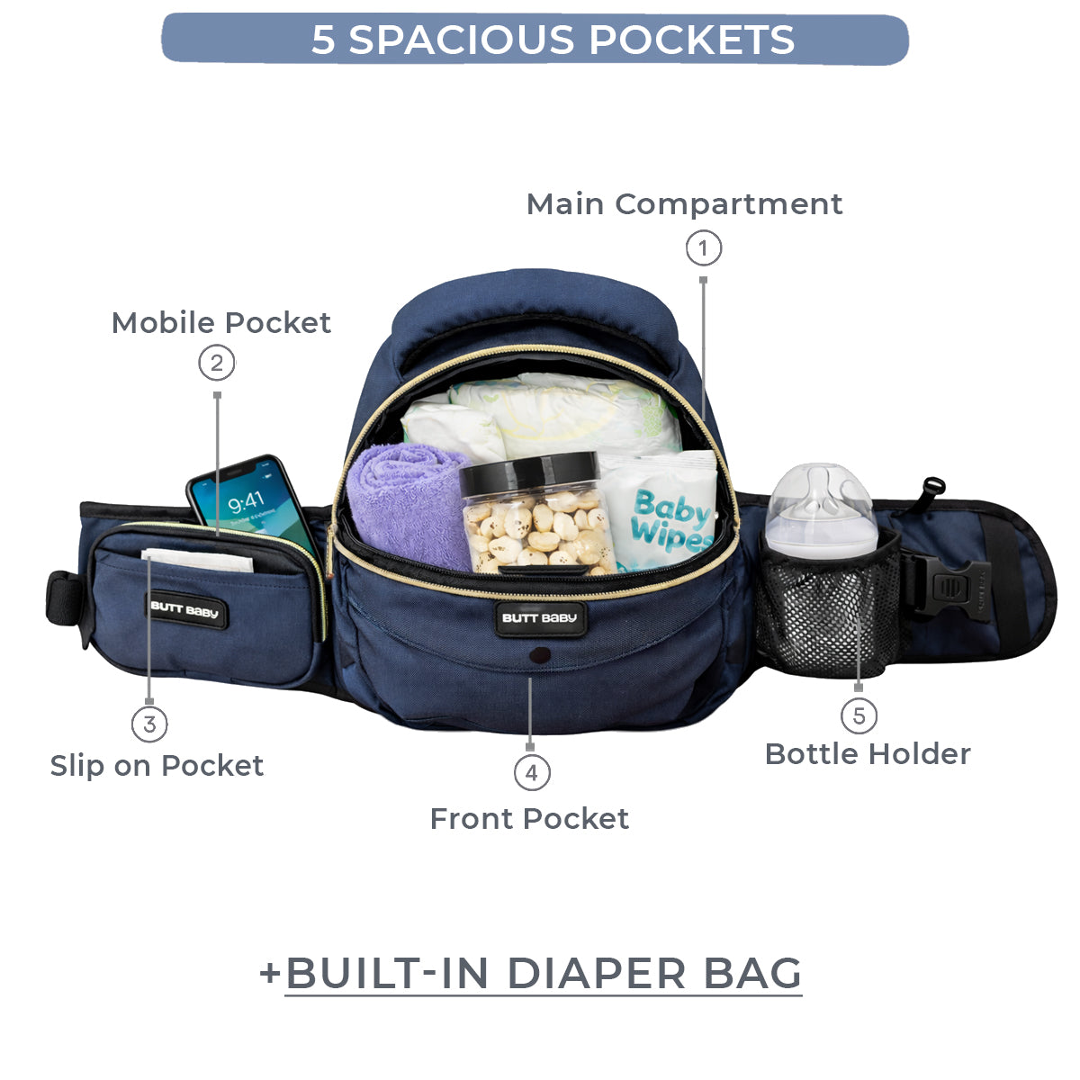 Navy Baby Carriers with Hip Seat