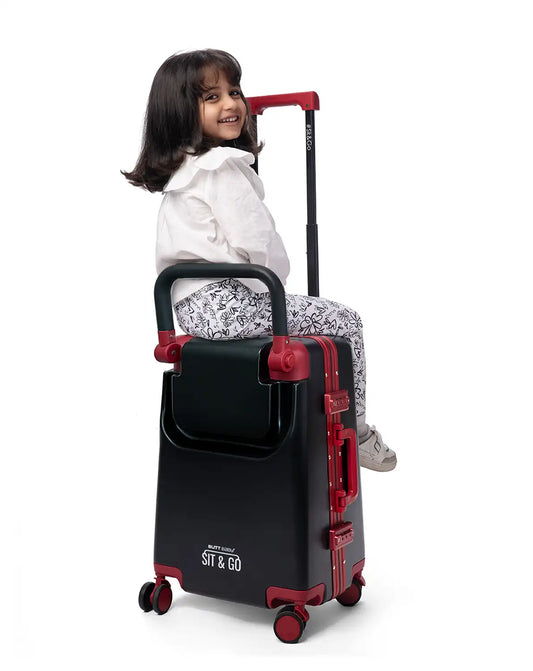 suitcase with baby seat ride on cabin luggage carrier for kids travel sit and go butt baby colour black