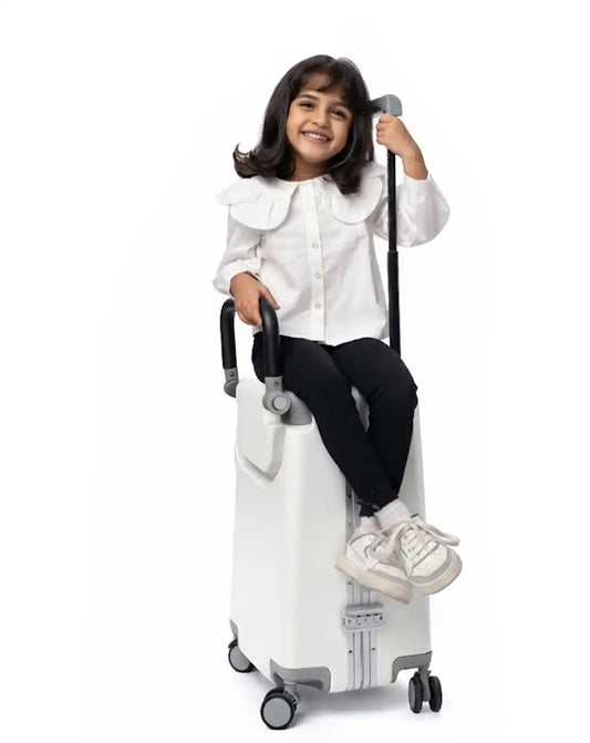 kids ride on suitcase cabin trolley baby carrier for smooth and comfortable travel use colour white Butt Baby sit & go
