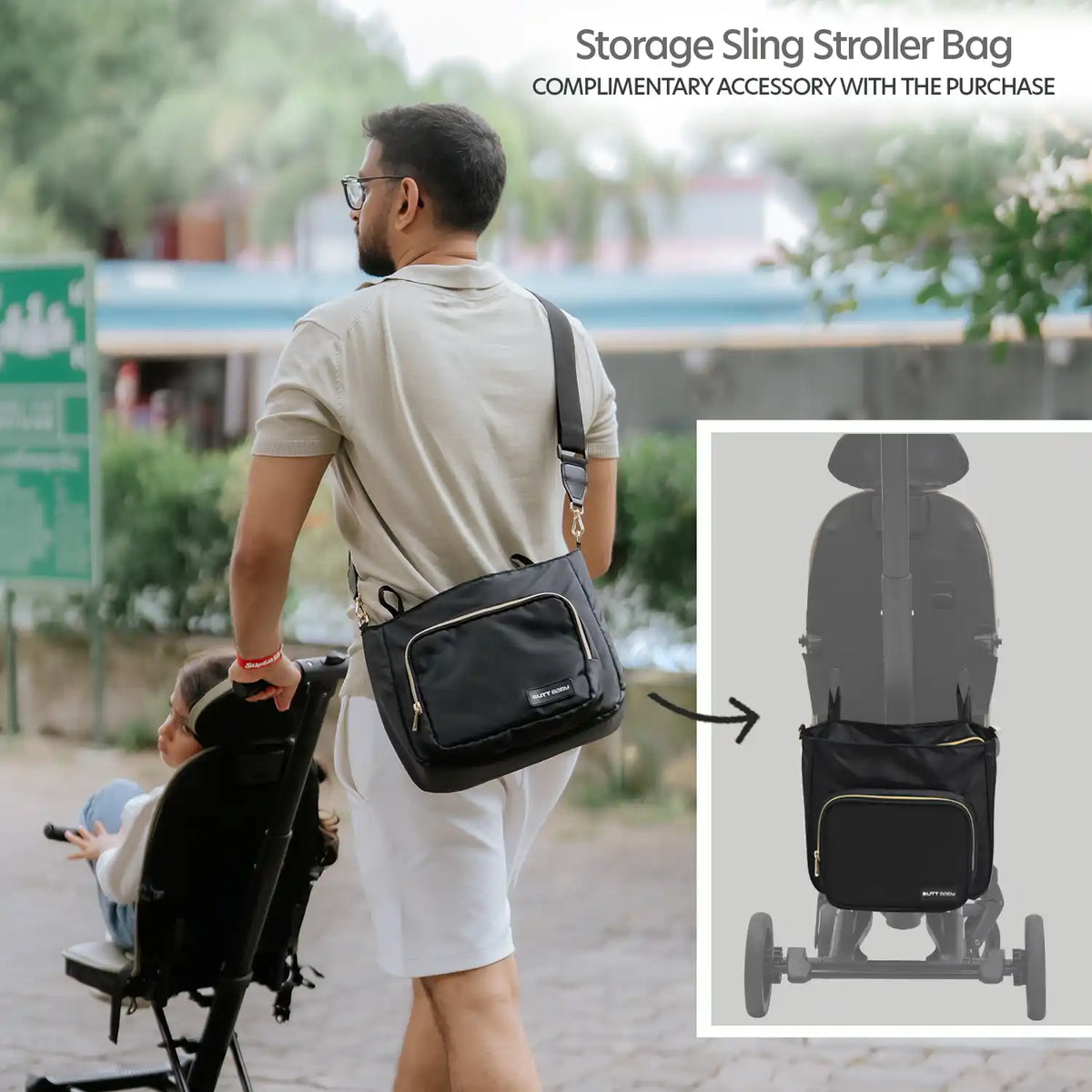 complimentary storage sling bag for get going stroller, attached with stroller as well as convert to shoulder sling bag.