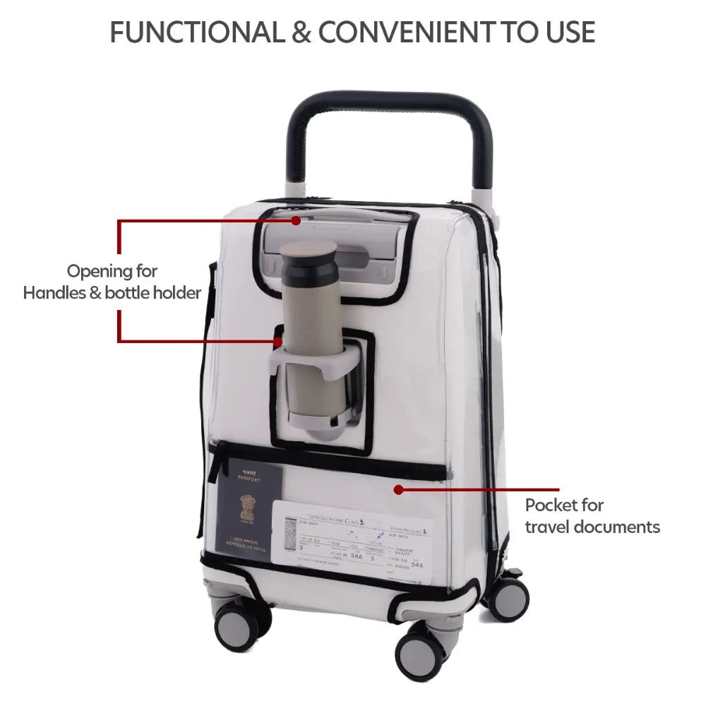 suitcase cover for scratch water and dust protection with pocket for passport and boarding pass storage  comes with multiple features
