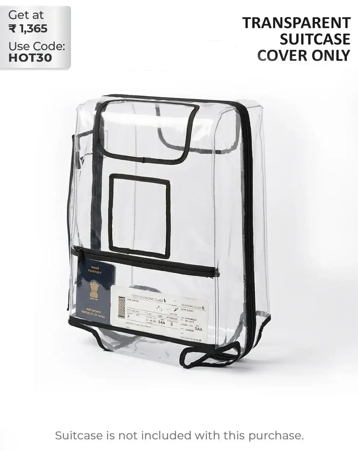 suitcase cover for scratch water and dust protection with pocket for passport and boarding pass storage colour transparent butt baby sit & go