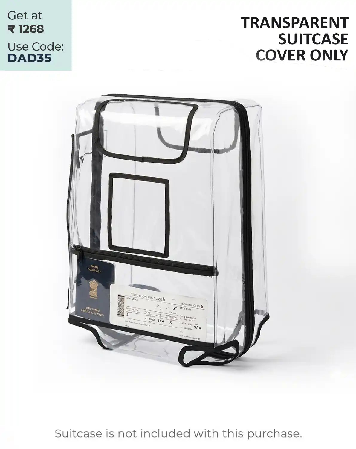 suitcase cover for scratch water and dust protection with pocket for passport and boarding pass storage colour transparent butt baby sit & go