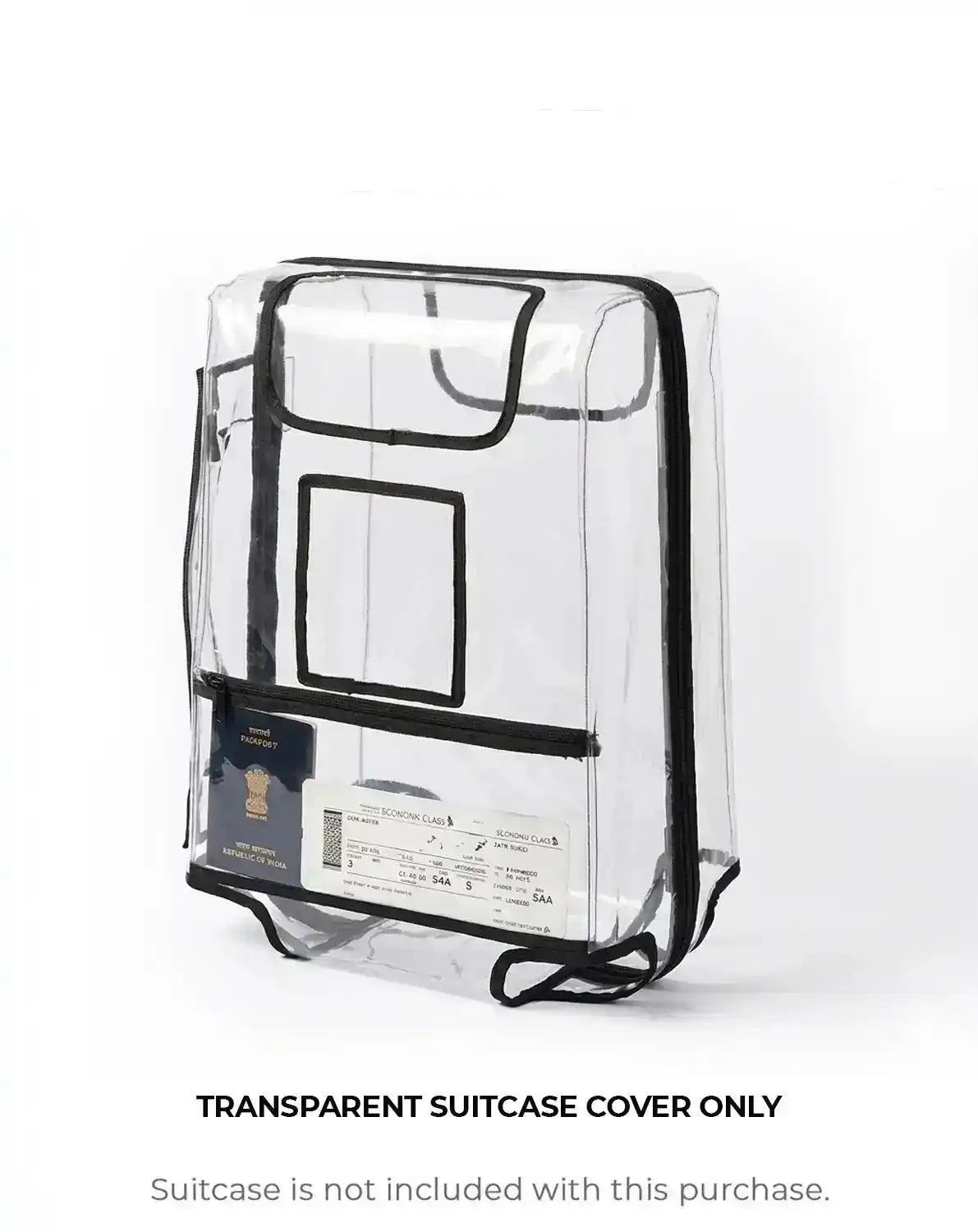 suitcase cover for scratch water and dust protection with pocket for passport and boarding pass storage colour transparent butt baby sit & go