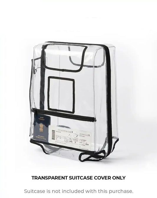suitcase cover for scratch water and dust protection with pocket for passport and boarding pass storage colour transparent butt baby sit & go