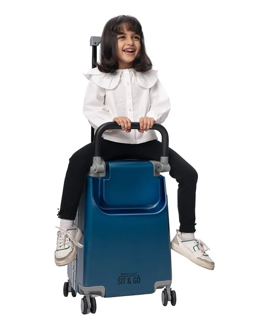 kids ride on suitcase cabin trolley baby carrier for smooth and comfortable travel use sit and go butt baby colour blue