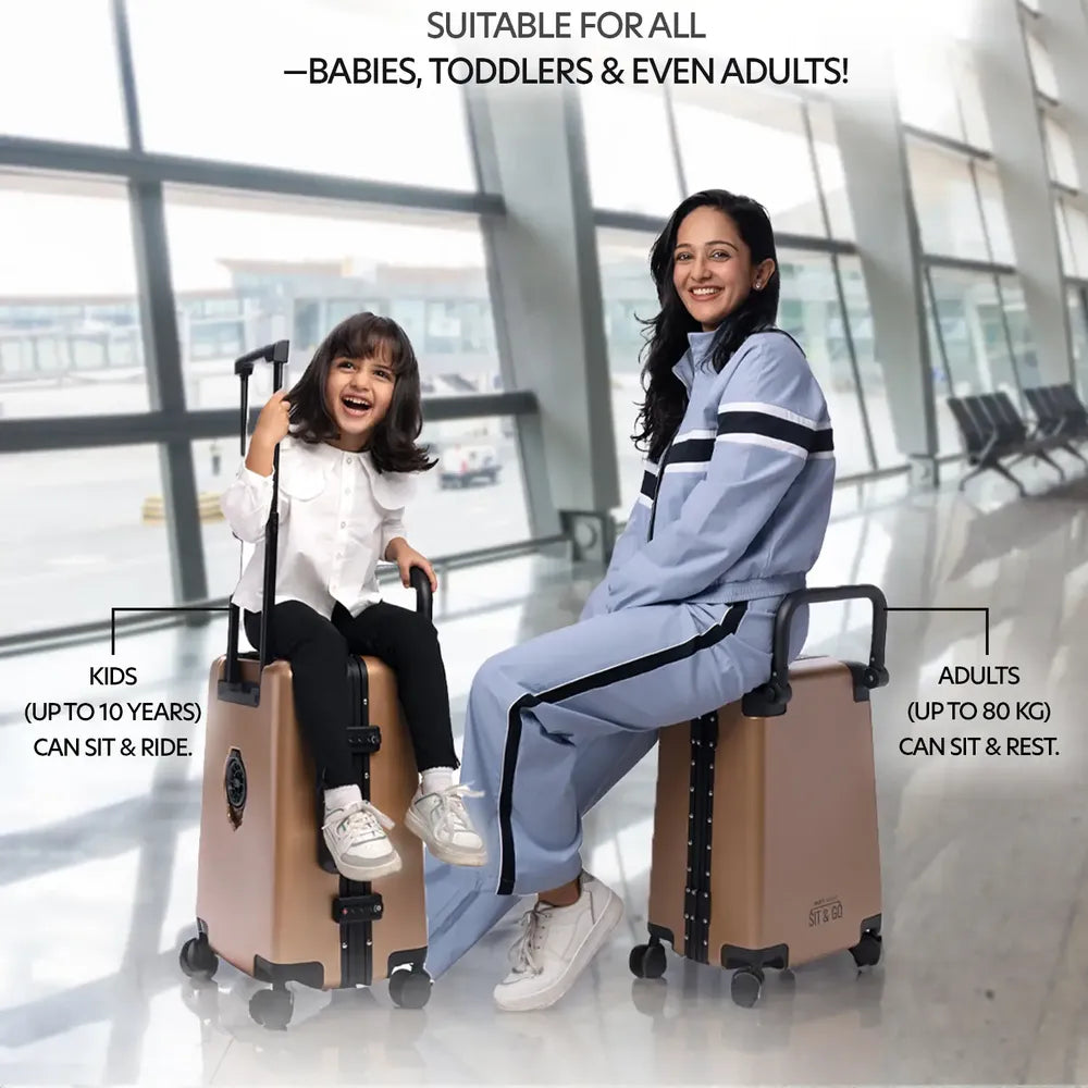 smart parents and kids ride on suitcase cabin trolley baby carrier for smooth and comfortable travel use made for all baby toddlers and even for adults too