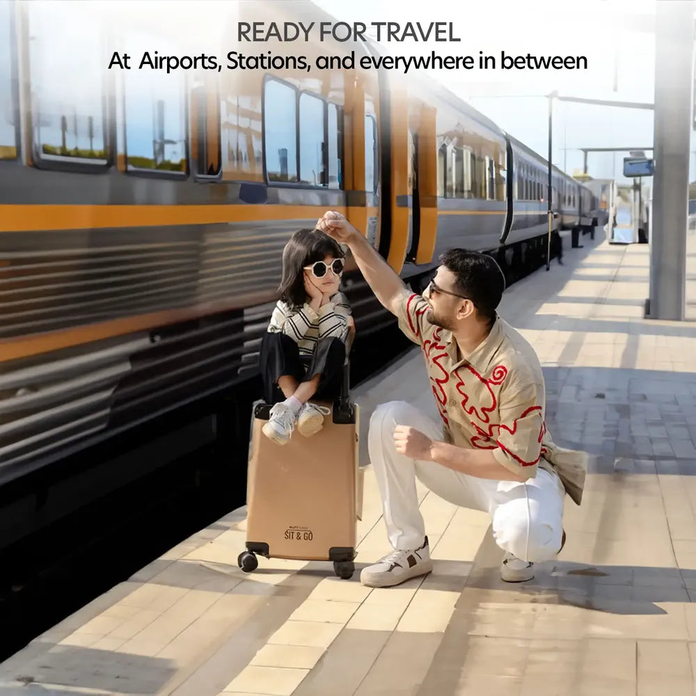 smart parents and kids ride on suitcase cabin trolley baby carrier for smooth and comfortable travel use at railway station butt baby sit and go