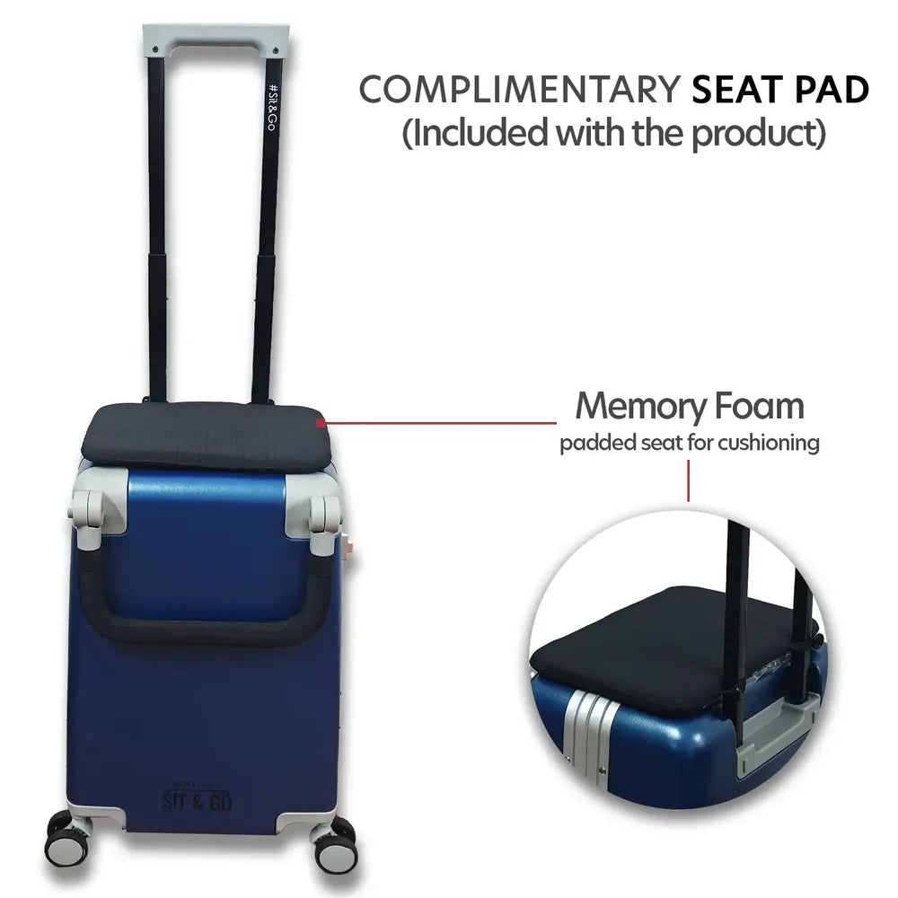 kids ride on suitcase cabin trolley baby carrier for smooth and comfortable travel use comes with complimentary seat pad for seating comfort