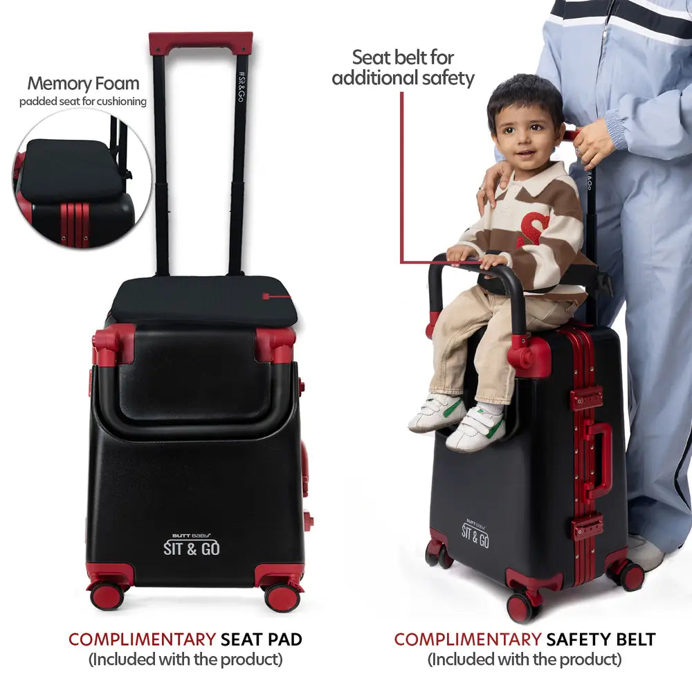 kids ride on suitcase cabin trolley baby carrier for smooth and comfortable travel use comes with complimentary seat belt for additional safety for your baby sit and go butt baby