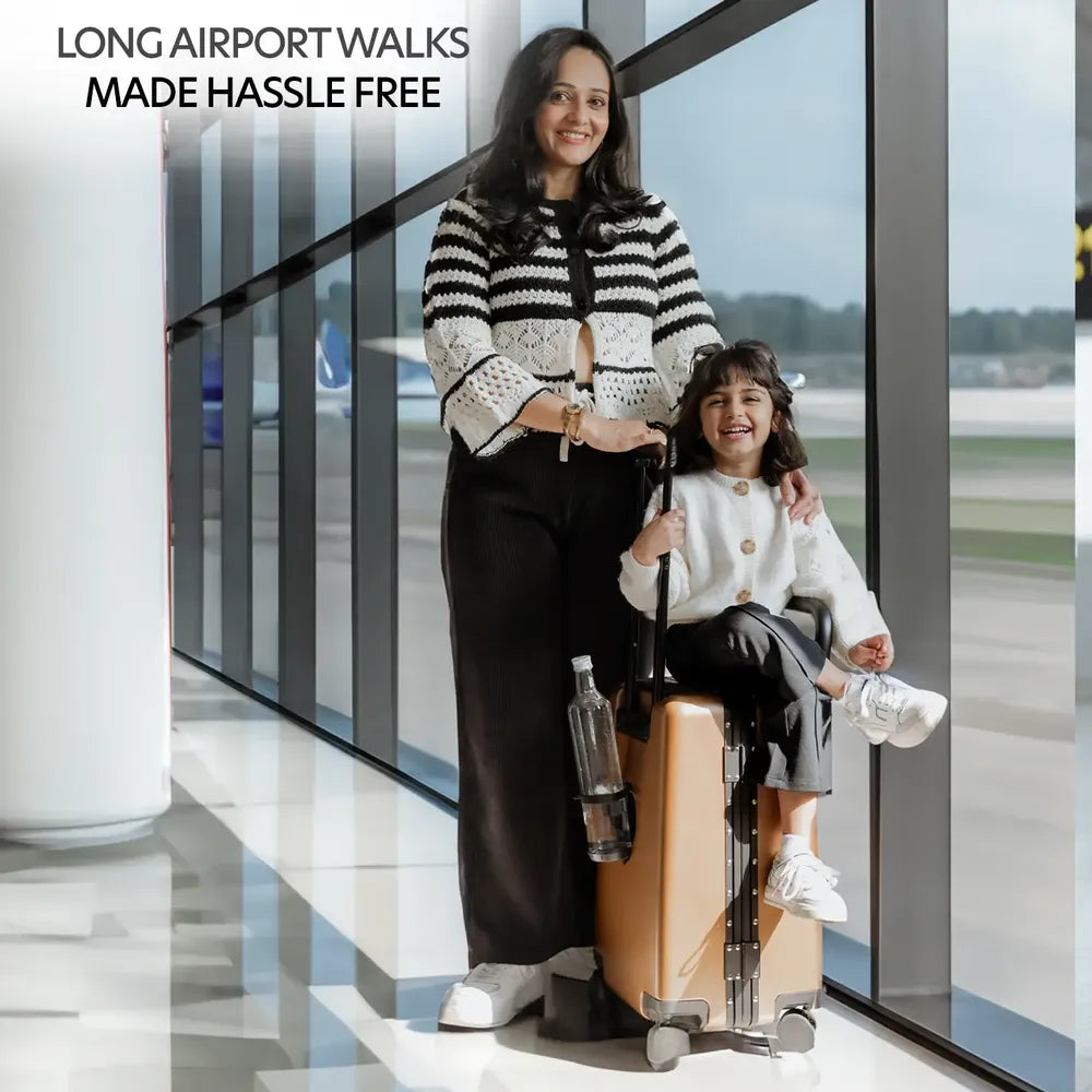 smart parents and kids ride on suitcase cabin trolley baby carrier for smooth and comfortable travel use for painless airport long walk