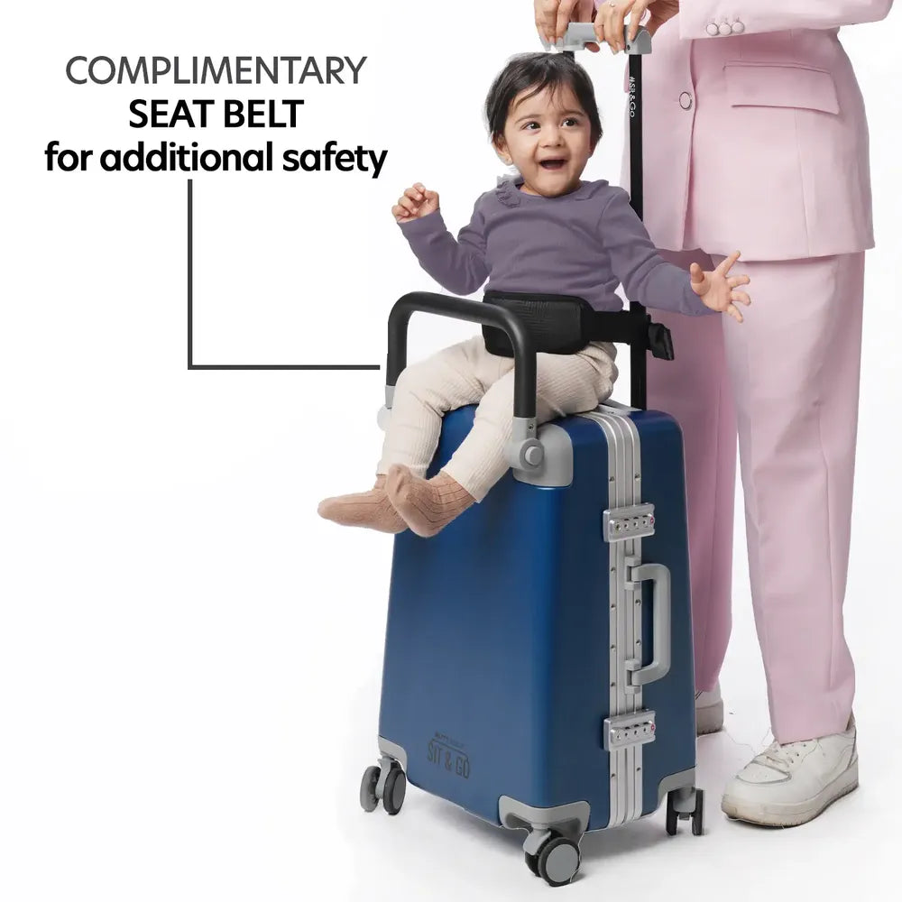 kids ride on suitcase cabin trolley baby carrier for smooth and comfortable travel use comes with complimentary seat belt for additional safety