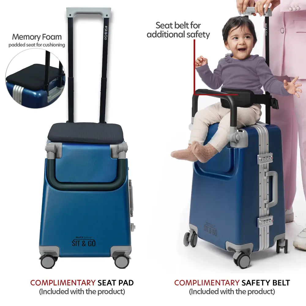 kids ride on suitcase cabin trolley baby carrier for smooth and comfortable travel use comes with complimentary seat belt for additional safety