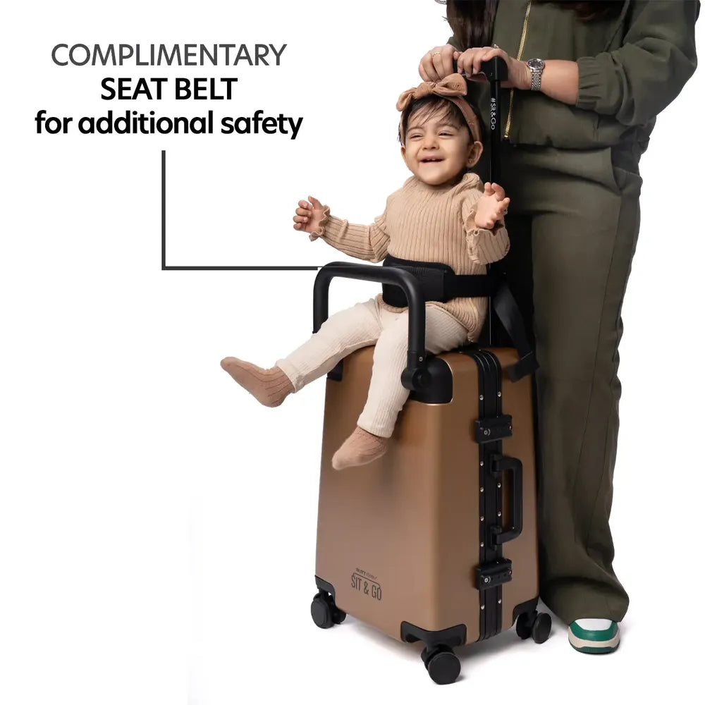 smart parents and kids ride on suitcase cabin trolley baby carrier for smooth and comfortable travel use comes with complimentary seat belt for additional safety butt baby sit and go