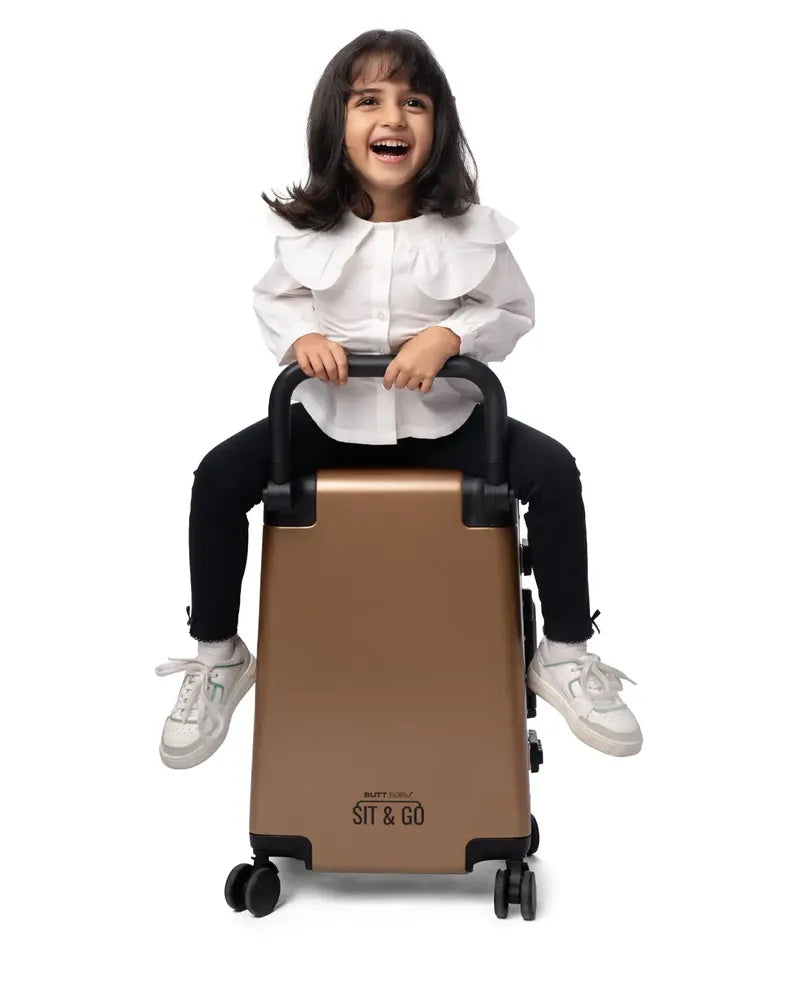 smart parents and kids ride on suitcase cabin trolley baby carrier for smooth and comfortable travel use Butt Baby Sit and go